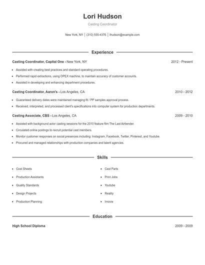 Casting Coordinator Resume