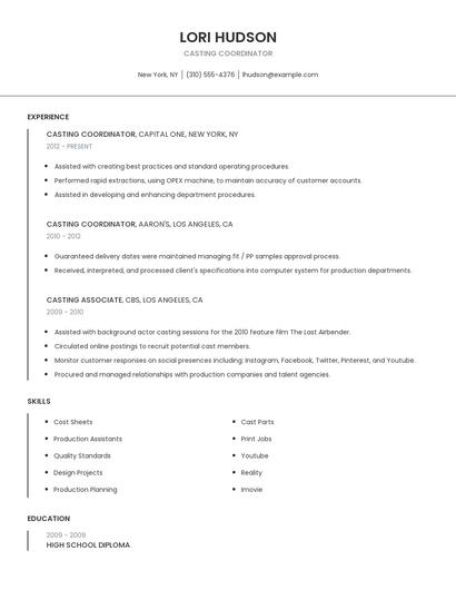 Casting Coordinator Resume