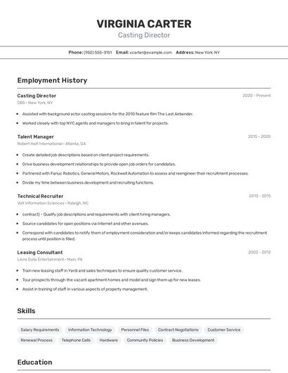 Casting Director Resume