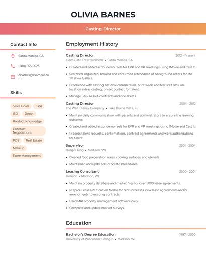 Casting Director Resume