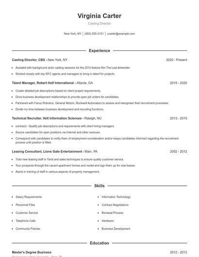 Casting Director Resume