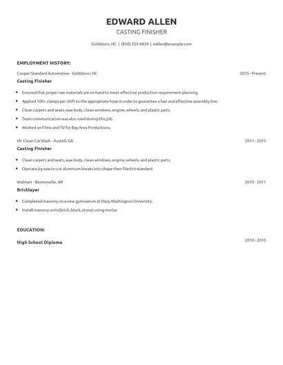 Casting Finisher Resume