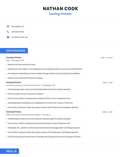 Casting Finisher Resume