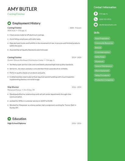 Casting Finisher Resume