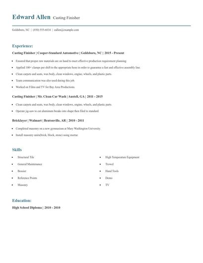 Casting Finisher Resume