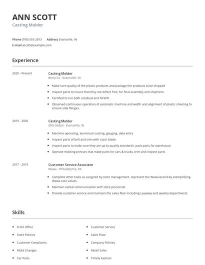 Casting Molder Resume