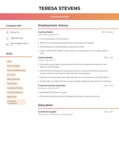 Casting Molder Resume