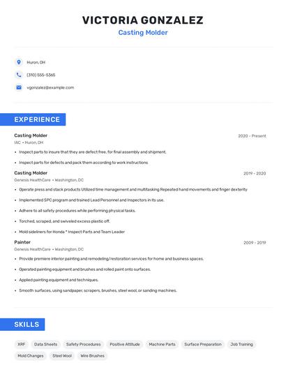 Casting Molder Resume