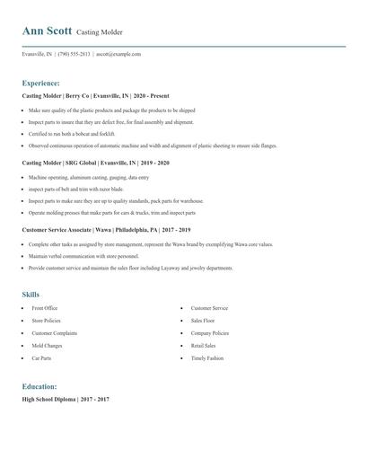 Casting Molder Resume