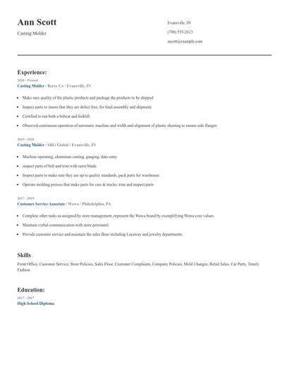 Casting Molder Resume