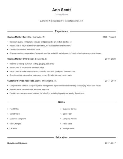 Casting Molder Resume
