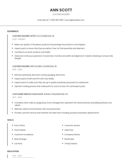 Casting Molder Resume