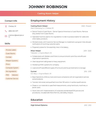 Casting Room Helper Resume