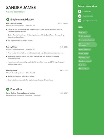 Casting Room Helper Resume