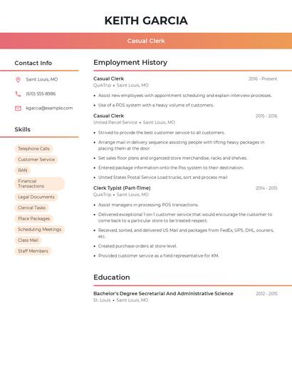 Casual Clerk Resume
