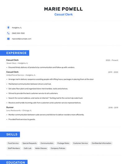 Casual Clerk Resume