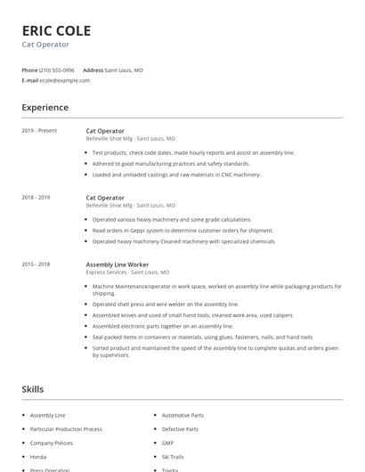 Cat Operator Resume