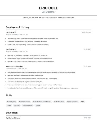 Cat Operator Resume