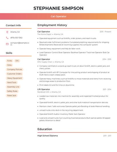 Cat Operator Resume