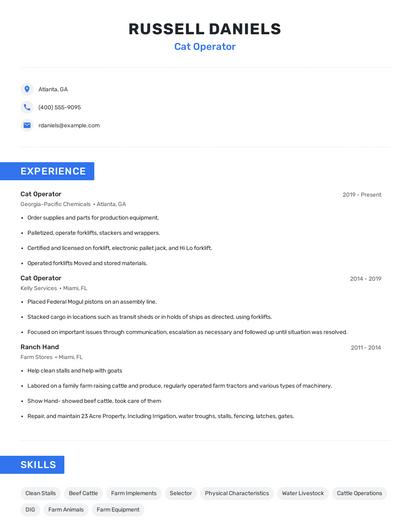 Cat Operator Resume