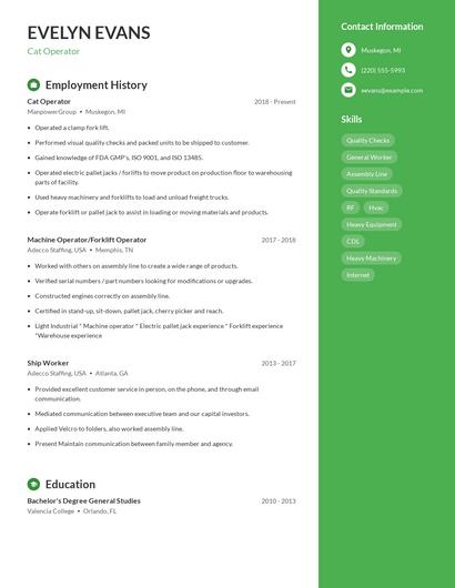 Cat Operator Resume