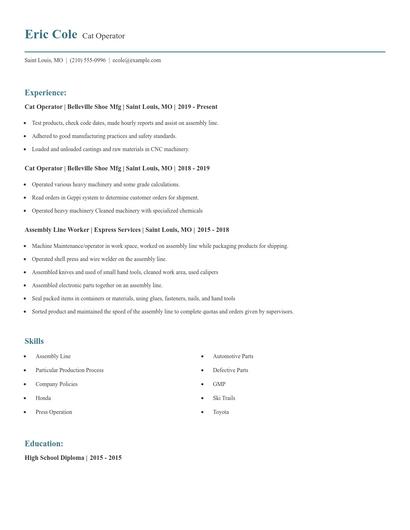 Cat Operator Resume