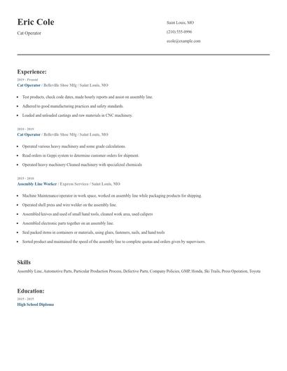 Cat Operator Resume