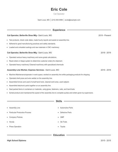 Cat Operator Resume