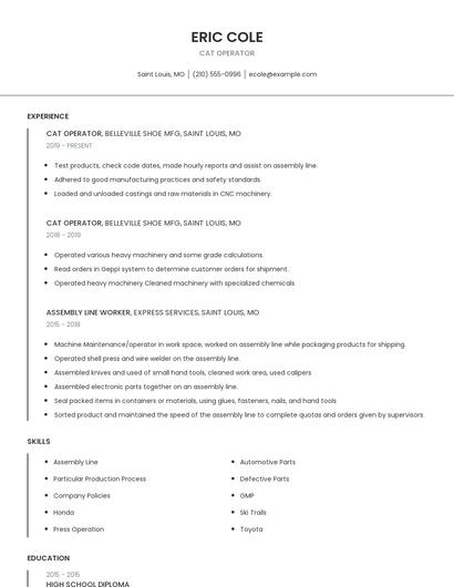 Cat Operator Resume