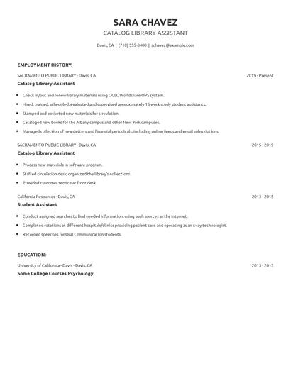 Catalog Library Assistant Resume