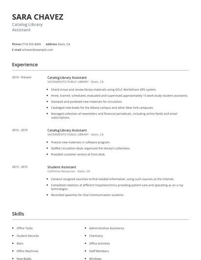 Catalog Library Assistant Resume