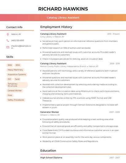Catalog Library Assistant Resume
