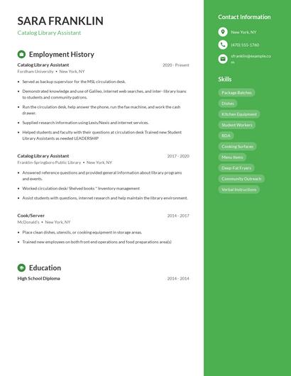 Catalog Library Assistant Resume