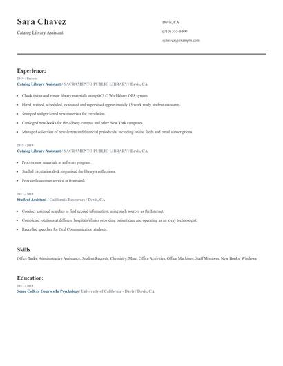 Catalog Library Assistant Resume