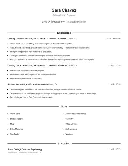 Catalog Library Assistant Resume