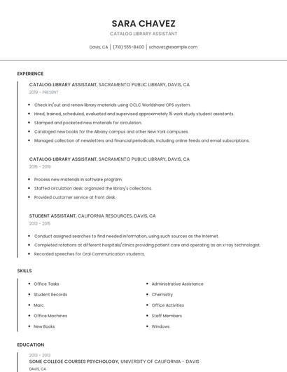 Catalog Library Assistant Resume