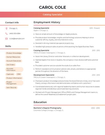 Catalog Specialist Resume