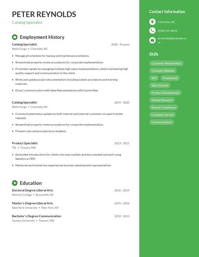 Catalog Specialist Resume