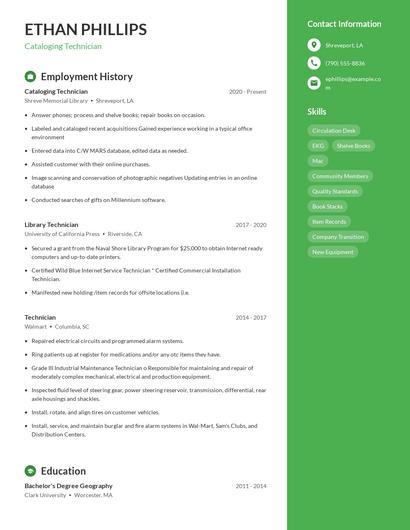 Cataloging Technician Resume