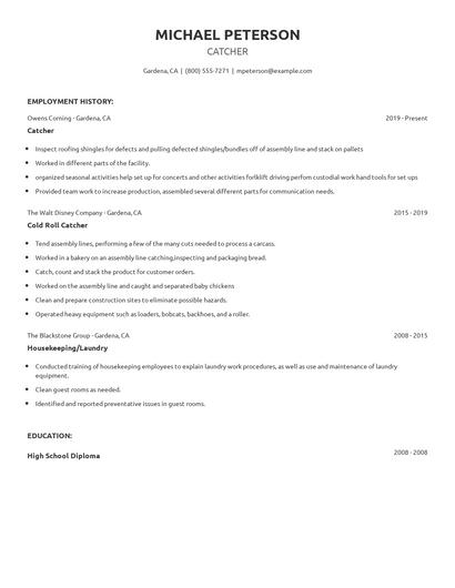 Catcher Resume
