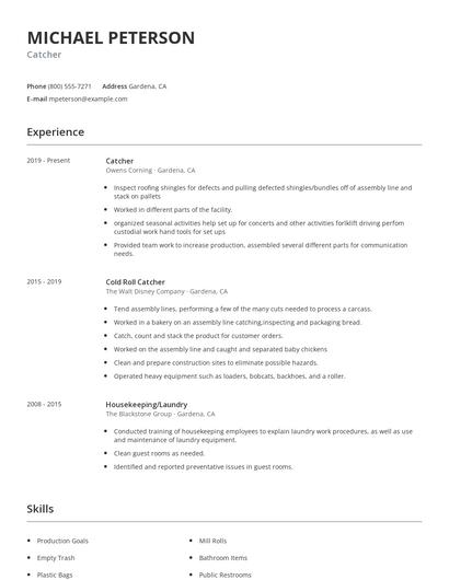 Catcher Resume