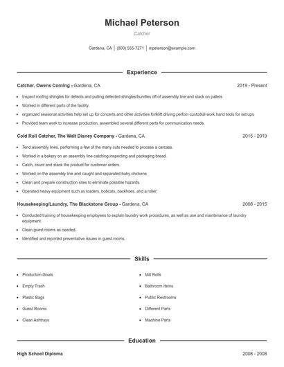 Catcher Resume