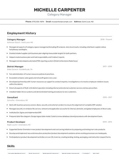 Category Manager Resume