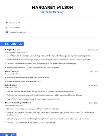 Category Manager Resume