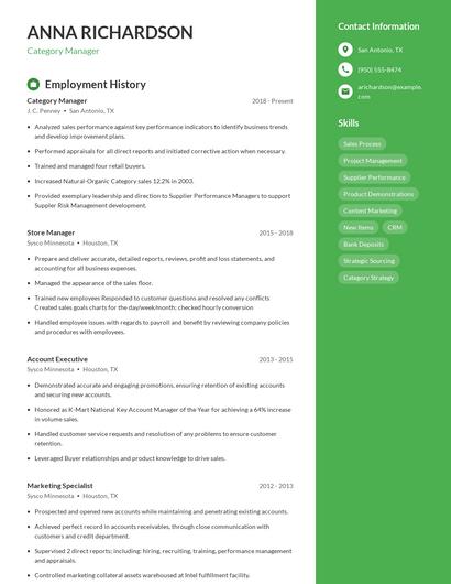 Category Manager Resume