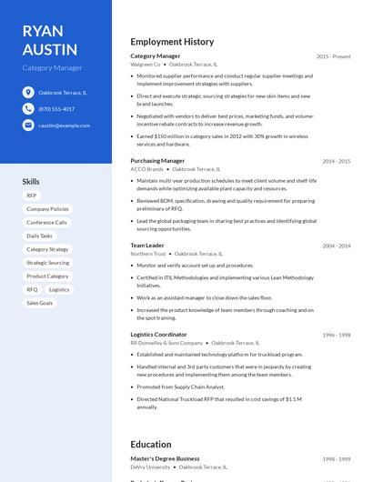 Category Manager Resume