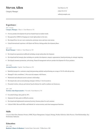 Category Manager Resume