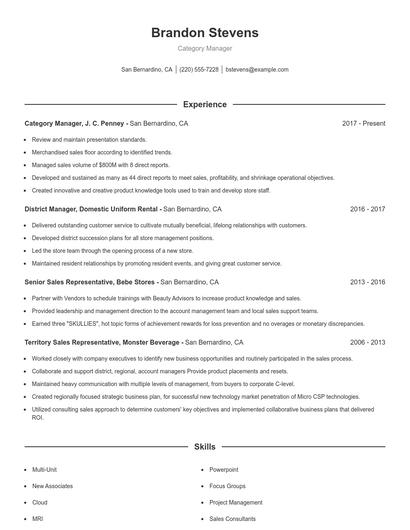 Category Manager Resume