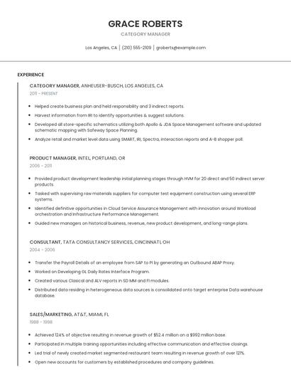 Category Manager Resume