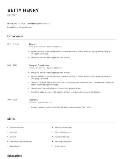 Caterer Resume
